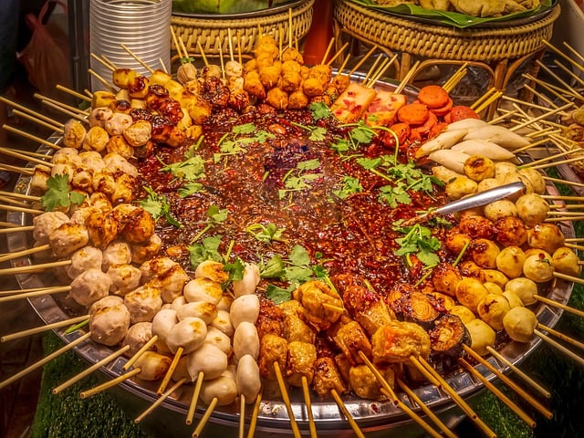 Free download meal asia wooden skewer food flesh free picture to be edited with GIMP free online image editor