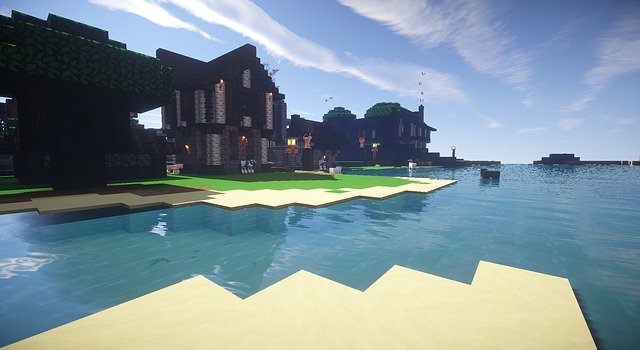 Free download Minecraft River Medieval Build -  free illustration to be edited with GIMP free online image editor