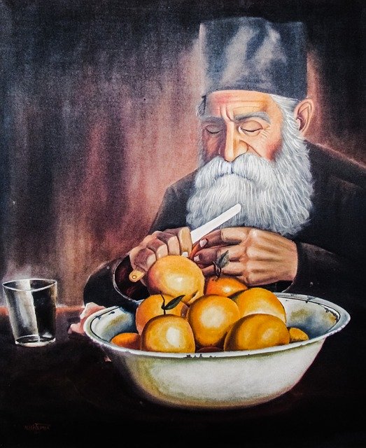 Free download Monk Eating Fruit Oil -  free illustration to be edited with GIMP free online image editor