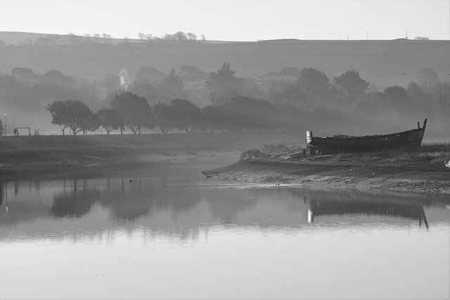 Free download Moody Boat Mist On The River -  free free photo or picture to be edited with GIMP online image editor