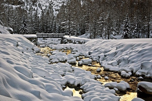 Free download mountain bridge river snow frozen free picture to be edited with GIMP free online image editor