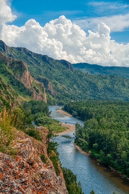 Free download mountains river forest sky clouds free picture to be edited with GIMP free online image editor