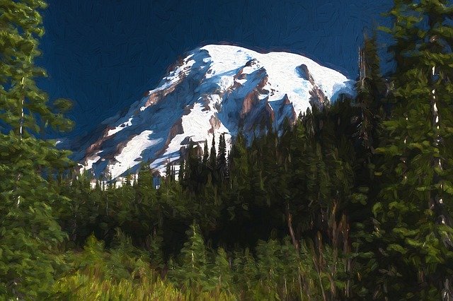 Free download Mt Rainier Painting Mountains -  free illustration to be edited with GIMP free online image editor