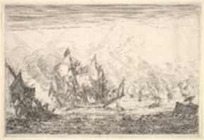 Free download Naval Battle with an English Ship Foundering on the Left, from Naval Battles (Nieuwe Scheeps Batalien),  plate 5 free photo or picture to be edited with GIMP online image editor