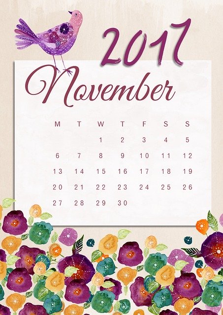 Free download November Calendar 2017 -  free illustration to be edited with GIMP free online image editor