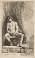 Free download Nude Man Seated before a Curtain free photo or picture to be edited with GIMP online image editor