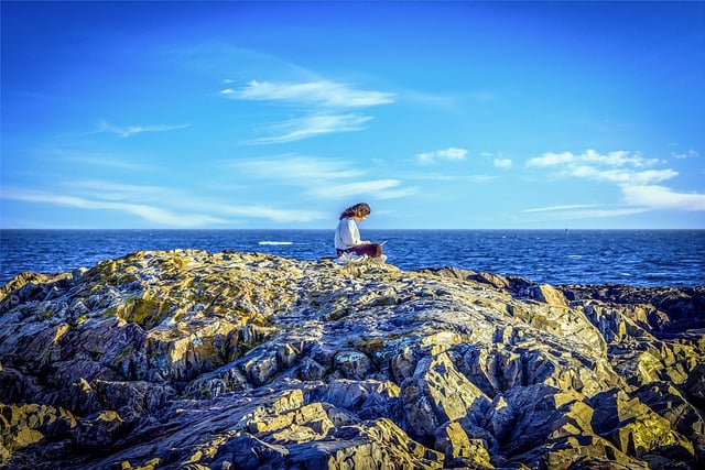 Free download ocean hilltop girl reading alone free picture to be edited with GIMP free online image editor