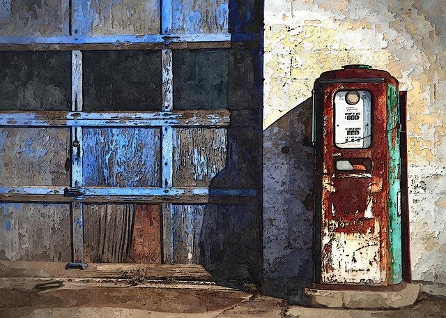 Free download Old Gas Station Vintage -  free illustration to be edited with GIMP free online image editor