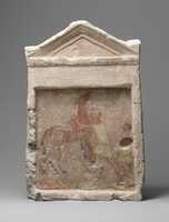 Free download Painted limestone funerary slab with a man controlling a rearing horse free photo or picture to be edited with GIMP online image editor