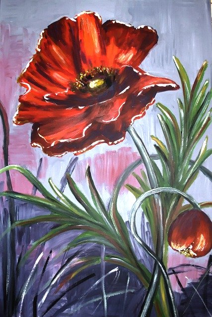 Free download Painted Poppy Brush Strokes Canvas -  free illustration to be edited with GIMP free online image editor