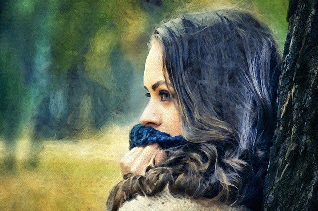Free download Painting Girl Leaning On A Tree -  free illustration to be edited with GIMP free online image editor