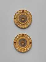 Free download Pair of gold and rock crystal disks, set with garnet and glass inlays free photo or picture to be edited with GIMP online image editor