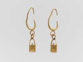 Free download Pair of gold earrings with cage and ball pendants free photo or picture to be edited with GIMP online image editor