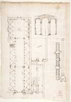 Free download Palazzo Salviati-Adimari elevations (recto) Villa Farnesina stables, plan and section; drawing of a screw (verso) free photo or picture to be edited with GIMP online image editor