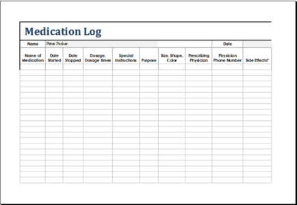 free medication chart template