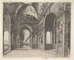 Free download Perspective view of the interior of a hall, with cross-vault decorated with grotesques, plate 18, from Scenographiae sive Perspectivae free photo or picture to be edited with GIMP online image editor