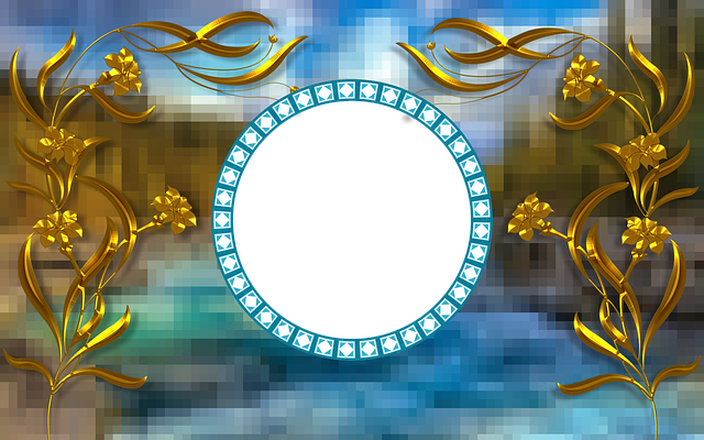 Free download Photo Frame Blue Circle Gold -  free illustration to be edited with GIMP free online image editor