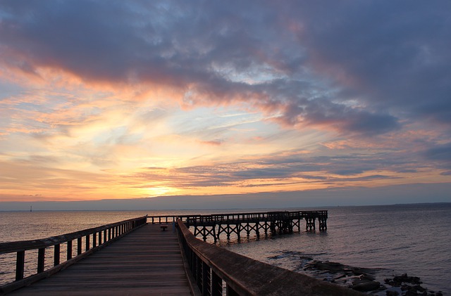 Free download pier bay sunrise clouds sky water free picture to be edited with GIMP free online image editor