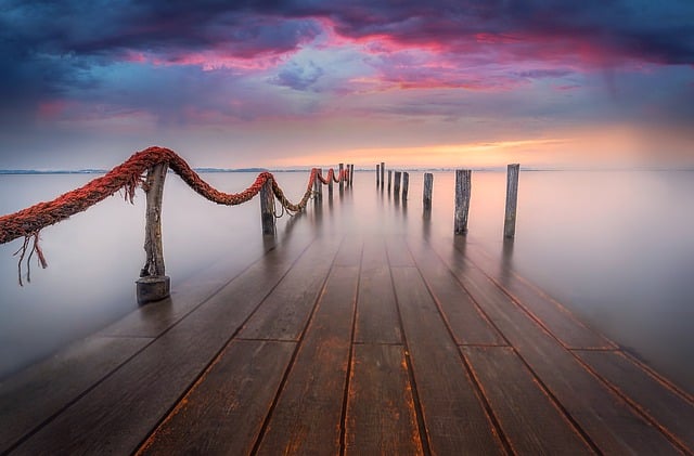 Free download pier bridge fog sea calm clouds free picture to be edited with GIMP free online image editor