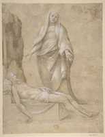 Free download Pieta (recto); Madonna and two Cherubs in pen and brown ink; copy of a drawing in the Louvre which is attributed to Raphael (verso) free photo or picture to be edited with GIMP online image editor