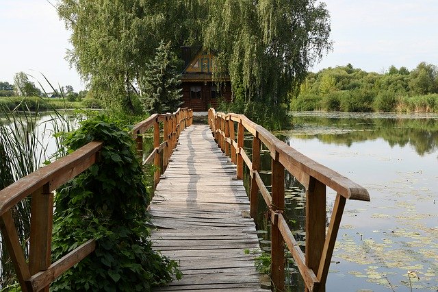 Free download Pond Wooden Bridge Railing -  free photo or picture to be edited with GIMP online image editor