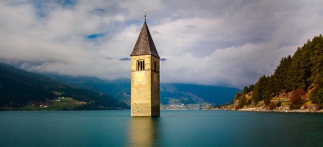 Free download Reschensee Steeple South Tyrol -  free photo or picture to be edited with GIMP online image editor