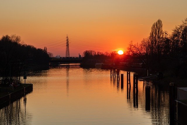 Free download rhine herne canal waterway sunset free picture to be edited with GIMP free online image editor