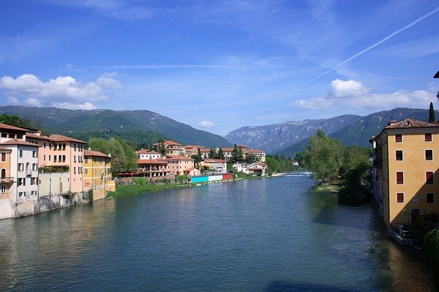 Free download River Bassano Del Grappa Mountain -  free photo or picture to be edited with GIMP online image editor
