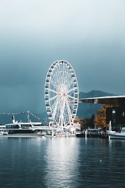 Free download river ferris wheel buildings camper free picture to be edited with GIMP free online image editor