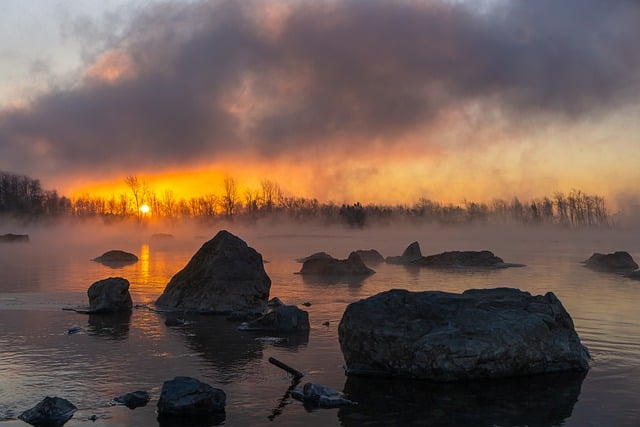 Free download river fog sunrise morning free picture to be edited with GIMP free online image editor