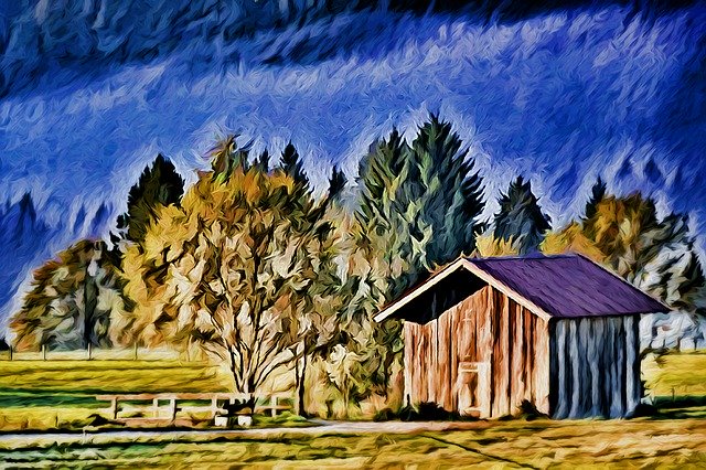 Free download Rural Trees Building -  free illustration to be edited with GIMP free online image editor