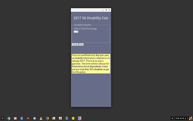 2017 VA Disibility Calculator  from Chrome web store to be run with OffiDocs Chromium online