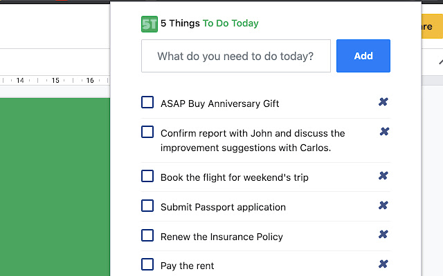 5 Things To Do Today  from Chrome web store to be run with OffiDocs Chromium online