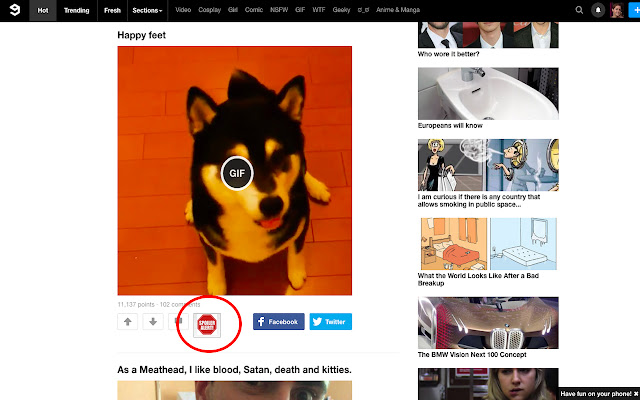 9GAG Spoiler Alert  from Chrome web store to be run with OffiDocs Chromium online