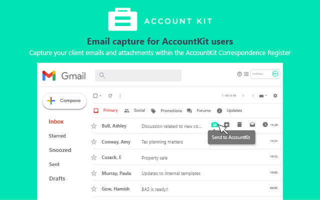 AccountKit Add on for Gmail  from Chrome web store to be run with OffiDocs Chromium online