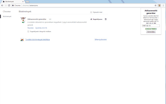 Adóazonosító generátor  from Chrome web store to be run with OffiDocs Chromium online