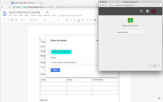 Add Doc to Classroom  from Chrome web store to be run with OffiDocs Chromium online