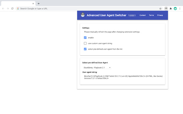 Advanced User Agent Switcher  from Chrome web store to be run with OffiDocs Chromium online