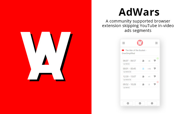 AdWars for YouTube  from Chrome web store to be run with OffiDocs Chromium online