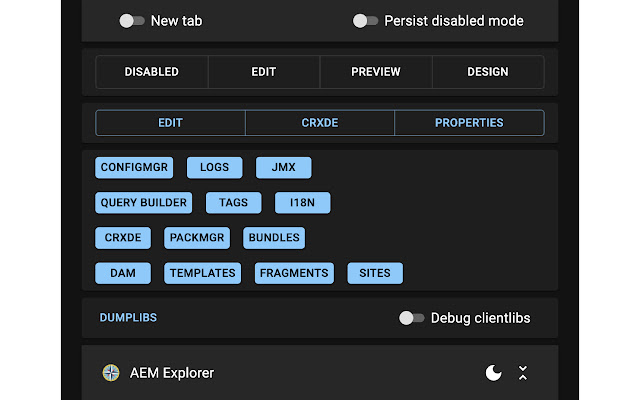 AEM Explorer  from Chrome web store to be run with OffiDocs Chromium online