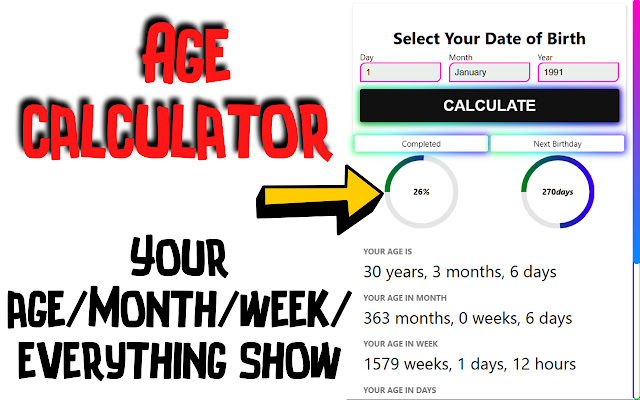 Age Calculator  from Chrome web store to be run with OffiDocs Chromium online