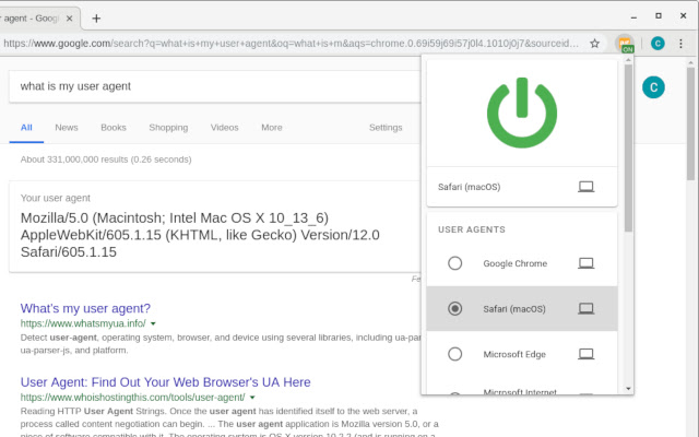 Agentium: User agent switcher  from Chrome web store to be run with OffiDocs Chromium online