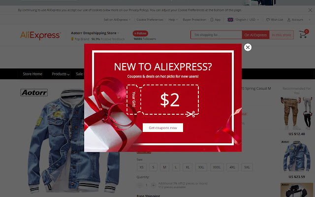 AliExpress popup blocker  from Chrome web store to be run with OffiDocs Chromium online