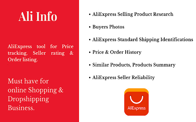 Ali INfo AliExpress Product Research Tool  from Chrome web store to be run with OffiDocs Chromium online