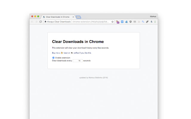 Always Clear Downloads in Chrome  from Chrome web store to be run with OffiDocs Chromium online