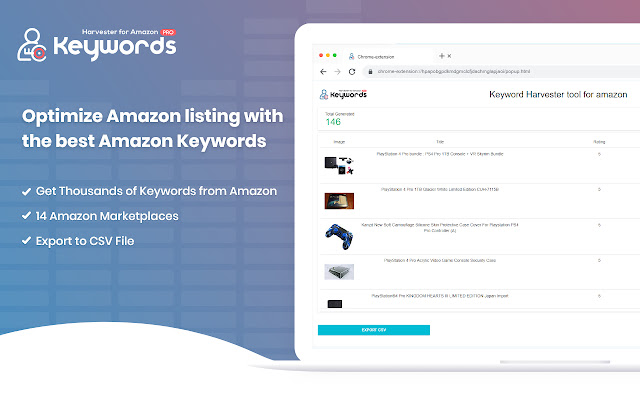 Amazon Keyword Harvester PRO and Reverse ASIN  from Chrome web store to be run with OffiDocs Chromium online