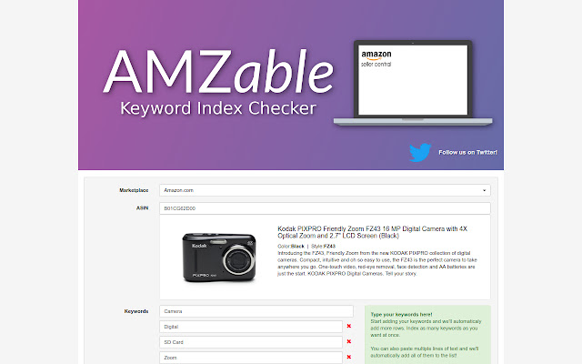 AMZable Keyword Index Checker  from Chrome web store to be run with OffiDocs Chromium online