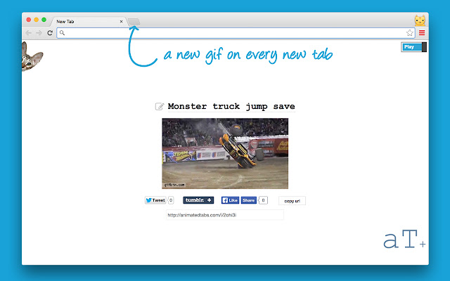 animatedTabs a new gif on every new tab.  from Chrome web store to be run with OffiDocs Chromium online