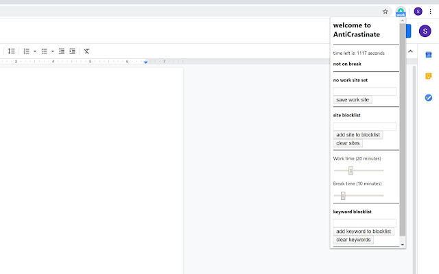 AntiCrastinate  from Chrome web store to be run with OffiDocs Chromium online