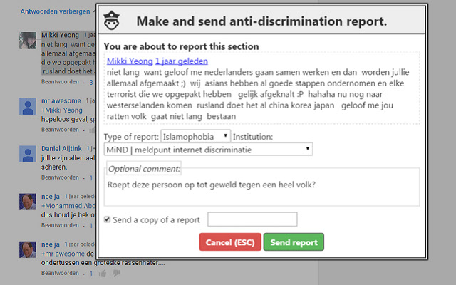 Anti discrimination report  from Chrome web store to be run with OffiDocs Chromium online